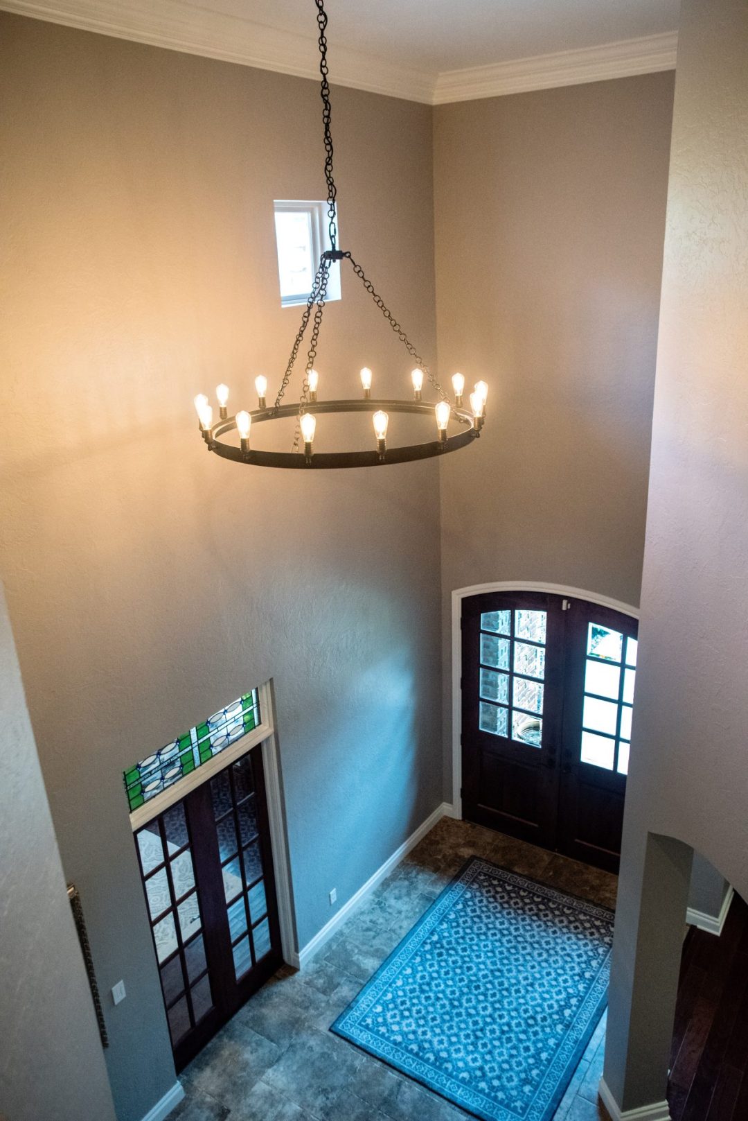 whole house remodel entryway with high ceilings